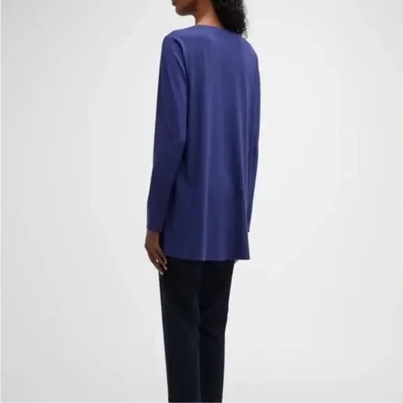 Eileen Fisher Crewneck Long Sleeve Tencel Jersey Tunic Top – Dark Blue – XL - Picture 4 of 7